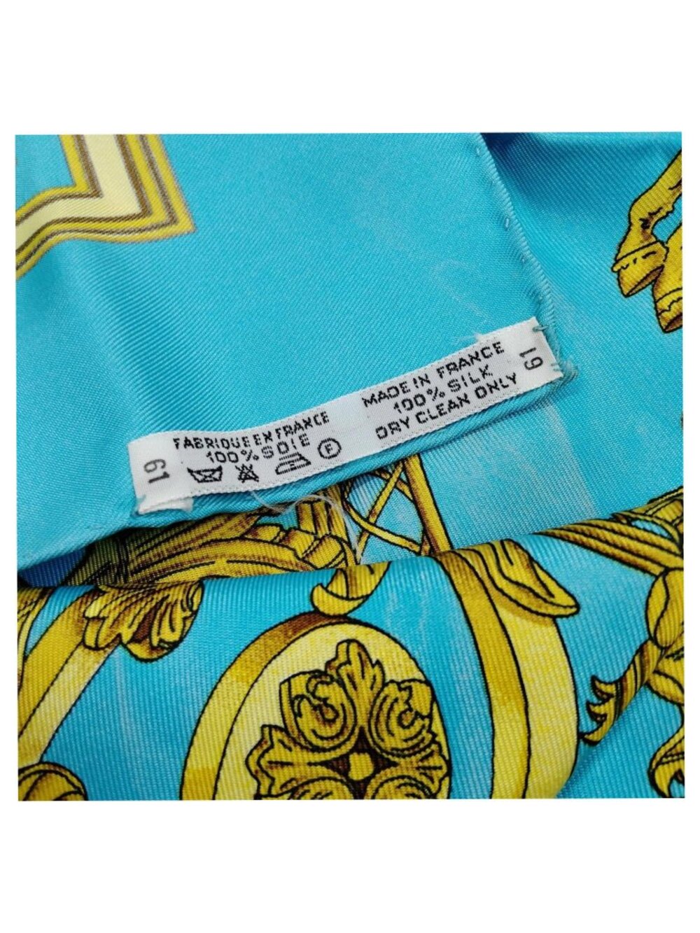 Authentic Hermès Les Tuileries Carré 90 Silk Scarf Blue Gold - Picture 10 of 10